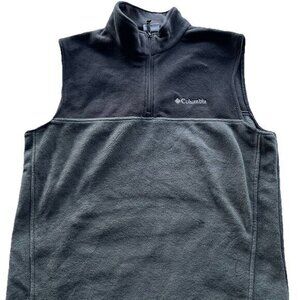 Columbia Vest Men's Sz L Black/Gray 1/4 Zip Fleece Casual Active Zip Pockets